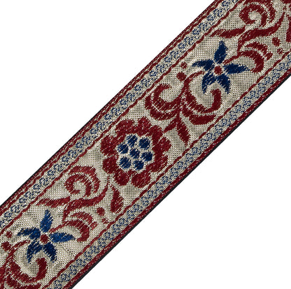Metallic Gold and Red Floral Jacquard Ribbon - 1.5" Detail