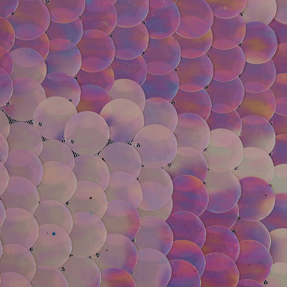 Mesh with Circle Paillette Sequins - Pink on White Detail