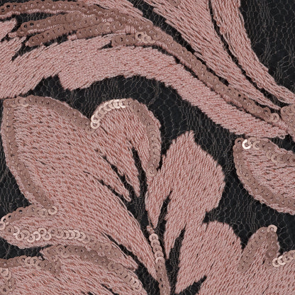 Embroidered Netting with Sequins - Coral Pink Floral Full