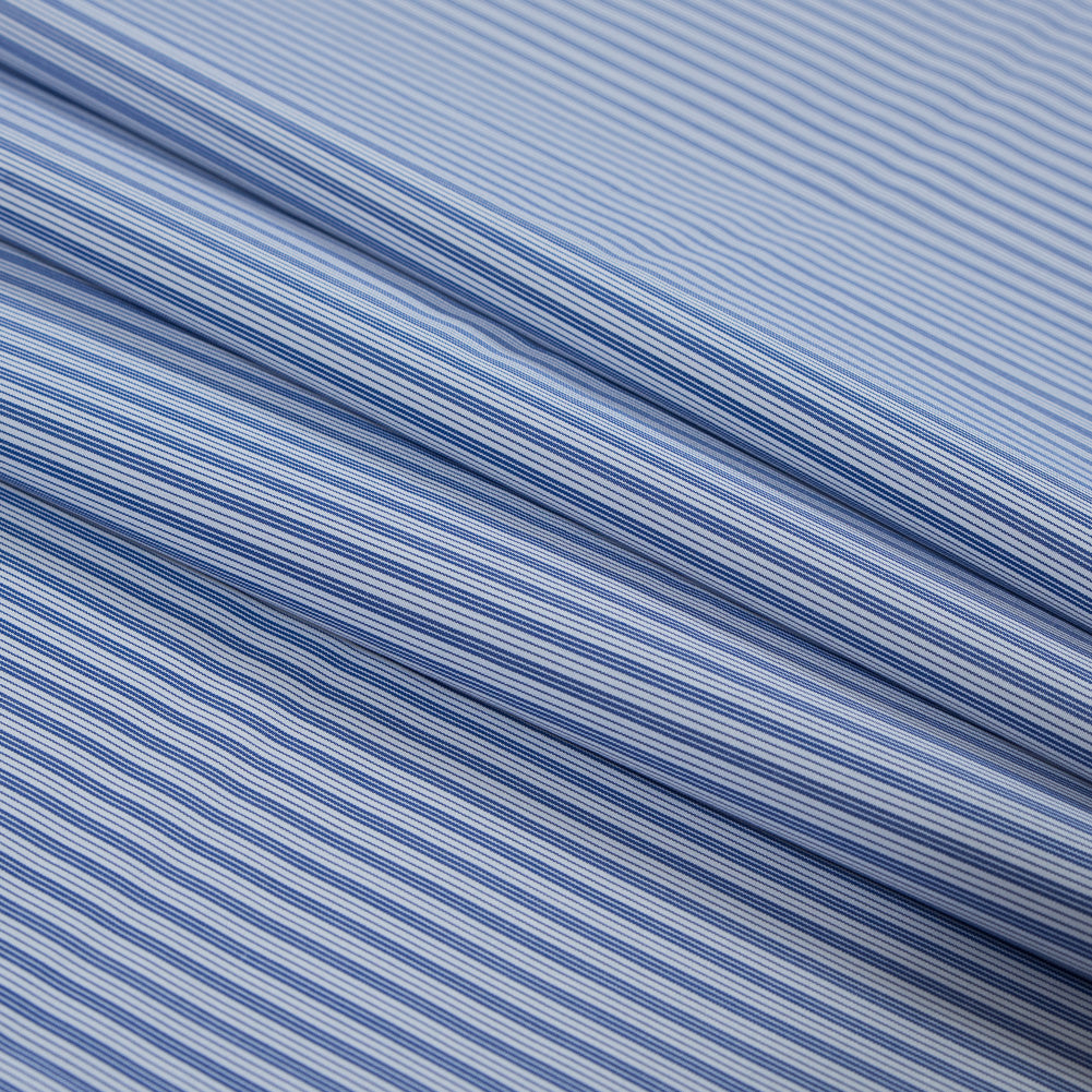 Blue Iris and White Striped Cotton Shirting Folded
