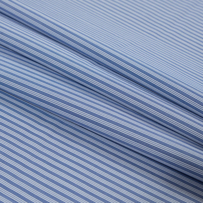 Blue Iris and White Striped Cotton Shirting Folded