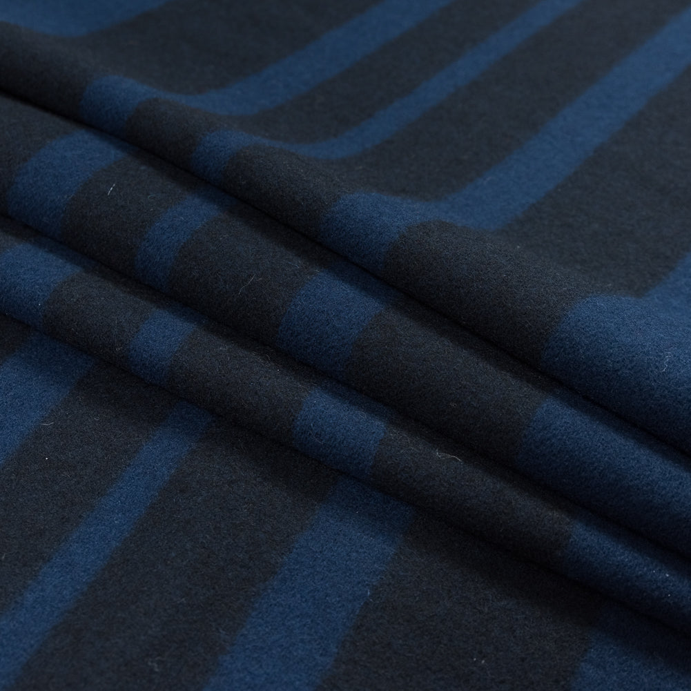 Royal Blue and Black Striped Wool Coating - Folded