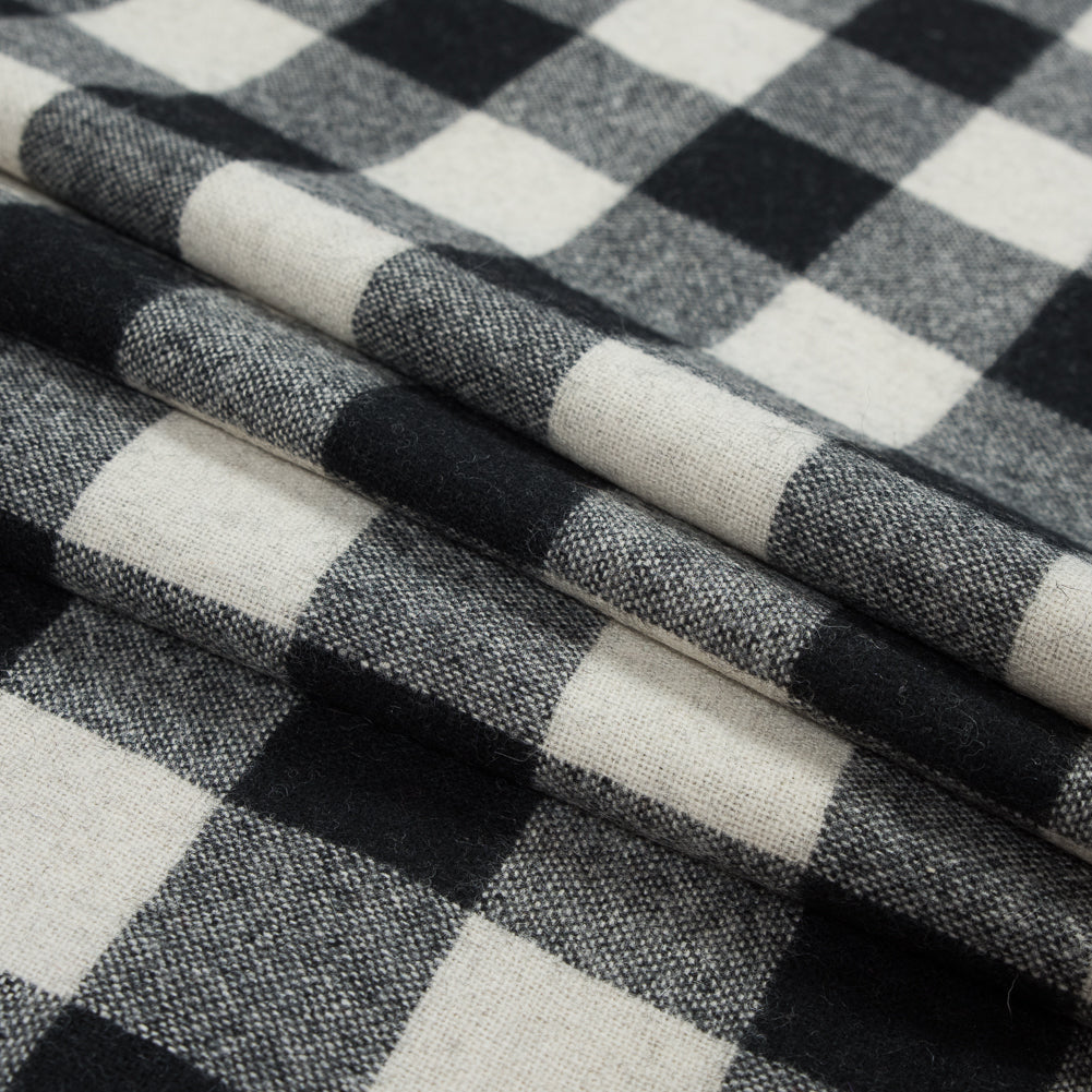 Black and Ivory Buffalo Check Wool Woven - Folded