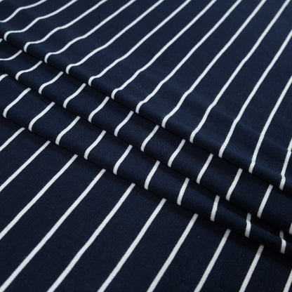 Navy and White Pencil Striped Rayon Jersey - Folded