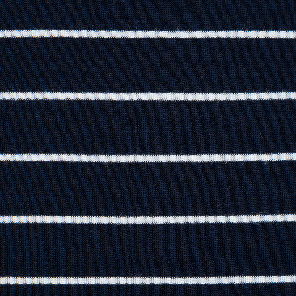 Navy and White Pencil Striped Rayon Jersey - Detail