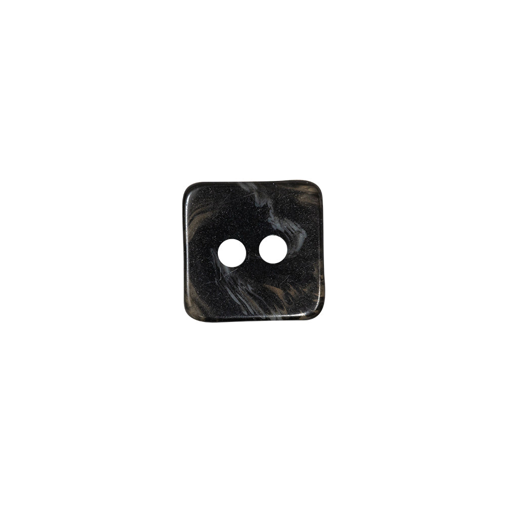 Black, Tan and Dove Swirl Semi-Translucent Two-Hole Square Plastic Button - 24L/15mm - Detail