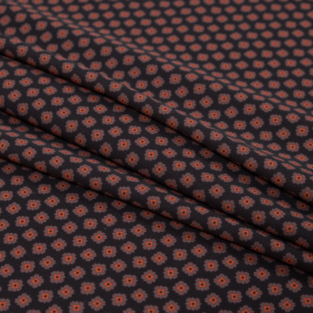 Italian Orange and Black Floral Digitally Printed Stretch Polyester Folded