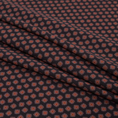 Italian Orange and Black Floral Digitally Printed Stretch Polyester Folded