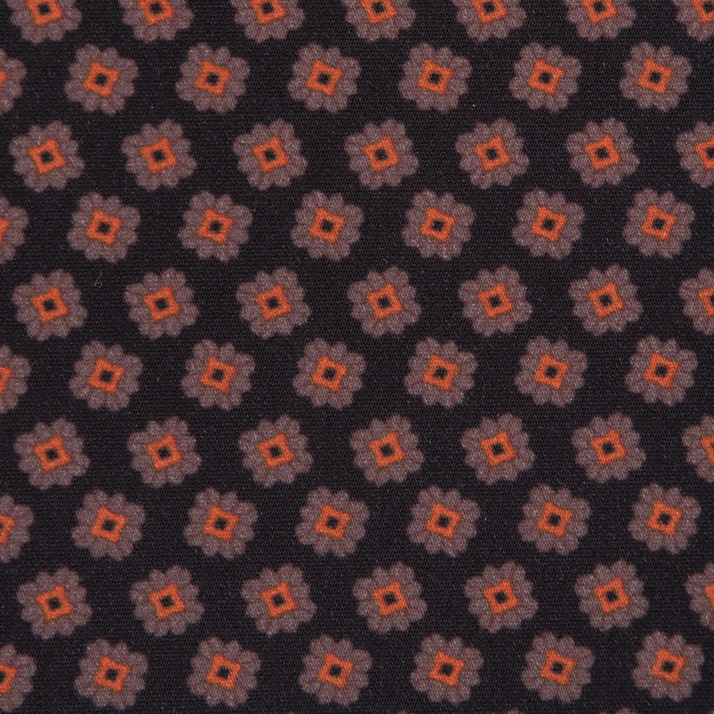 Italian Orange and Black Floral Digitally Printed Stretch Polyester Detail