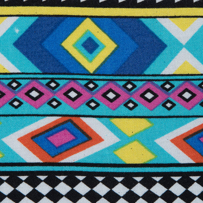 Deep Ultramarine and Yellow Geometric Stripes Printed Rayon Challis Detail