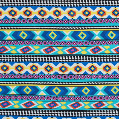 Deep Ultramarine and Yellow Geometric Stripes Printed Rayon Challis