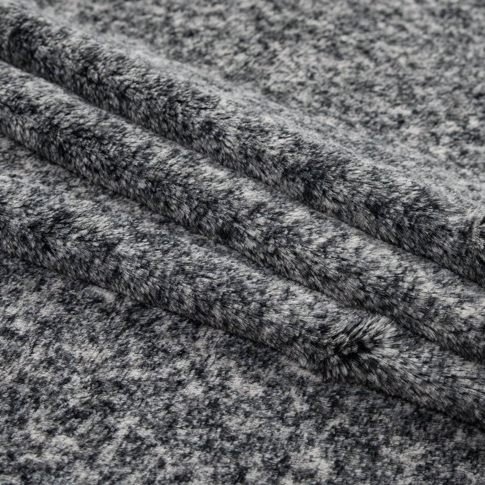 Gray and Ivory Speckled Knit Faux Fur Folded