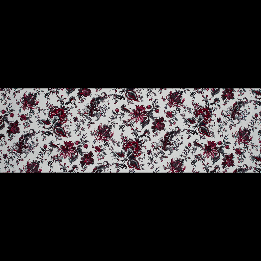Eggnog, Cranberry and Gray Floral Stretch Cotton Corduroy - Full