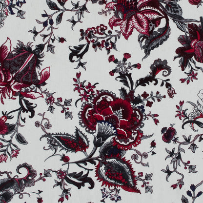 Eggnog, Cranberry and Gray Floral Stretch Cotton Corduroy