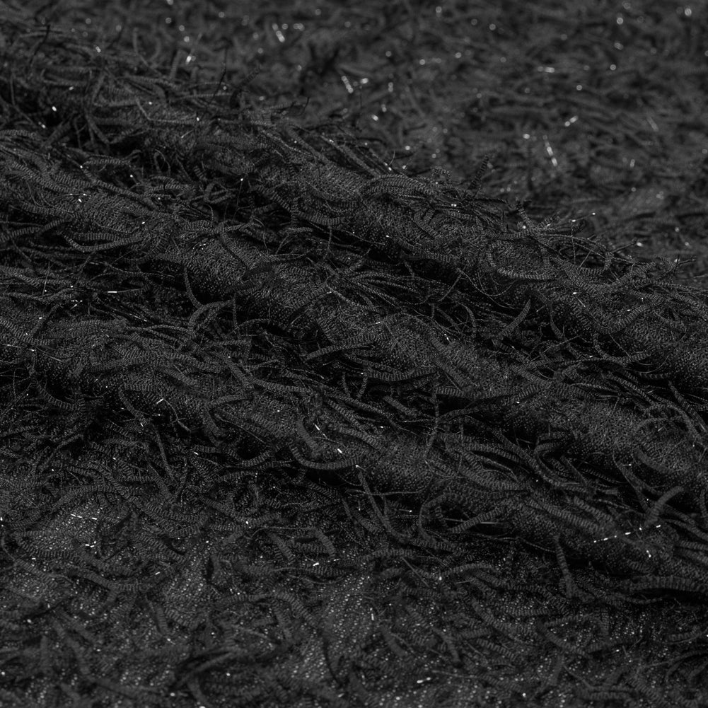 Black Fringed Stretch Knit Folded
