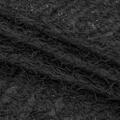 Black Fringed Stretch Knit Folded