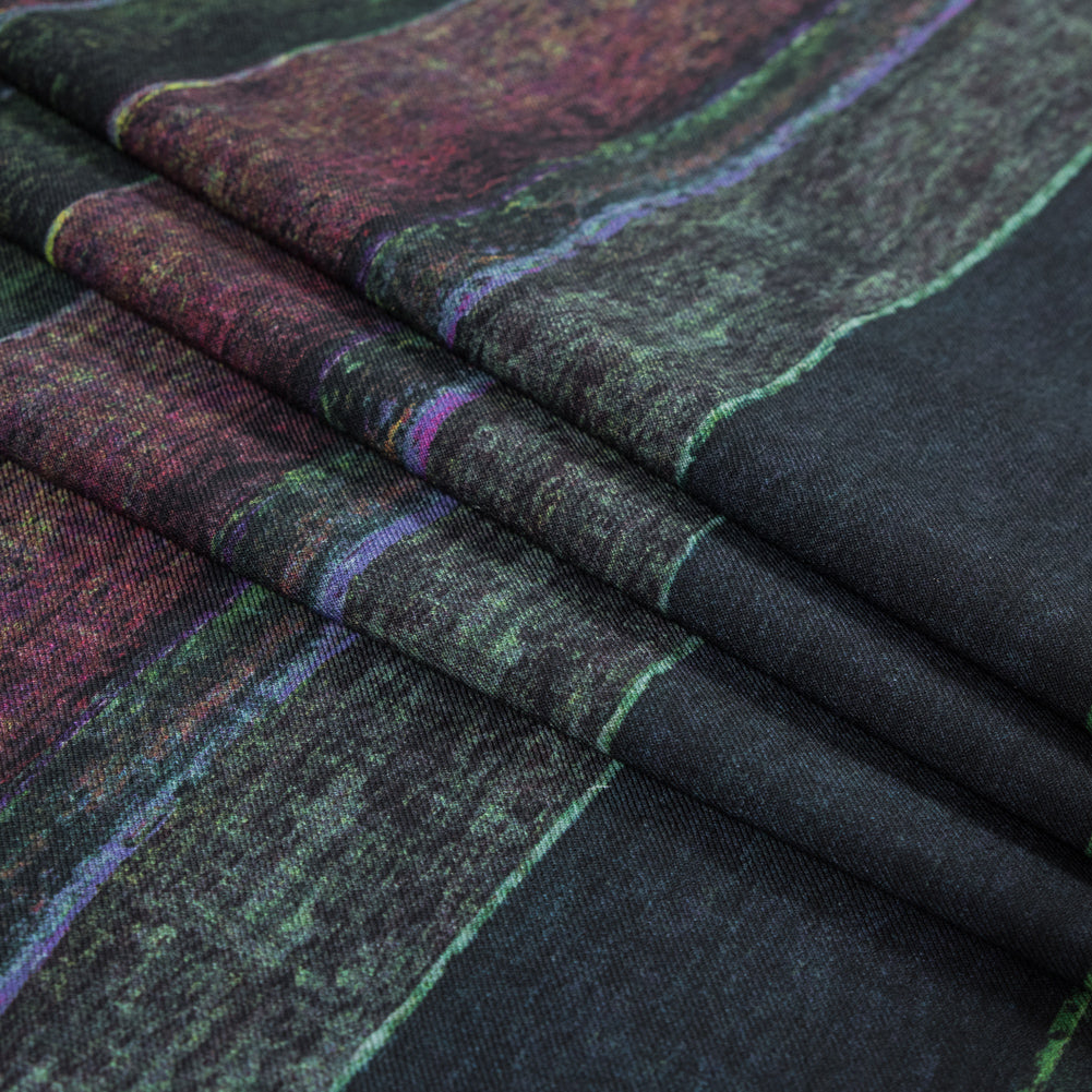 Green and Fuchsia Abstract Printed Paneled Wool Twill Folded