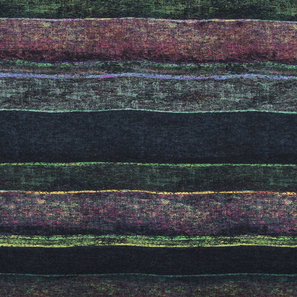 Green and Fuchsia Abstract Printed Paneled Wool Twill
