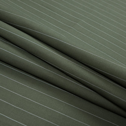 Deep Lichen Green and White Pencil Striped Linen Woven Folded