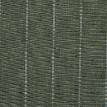 Deep Lichen Green and White Pencil Striped Linen Woven Detail