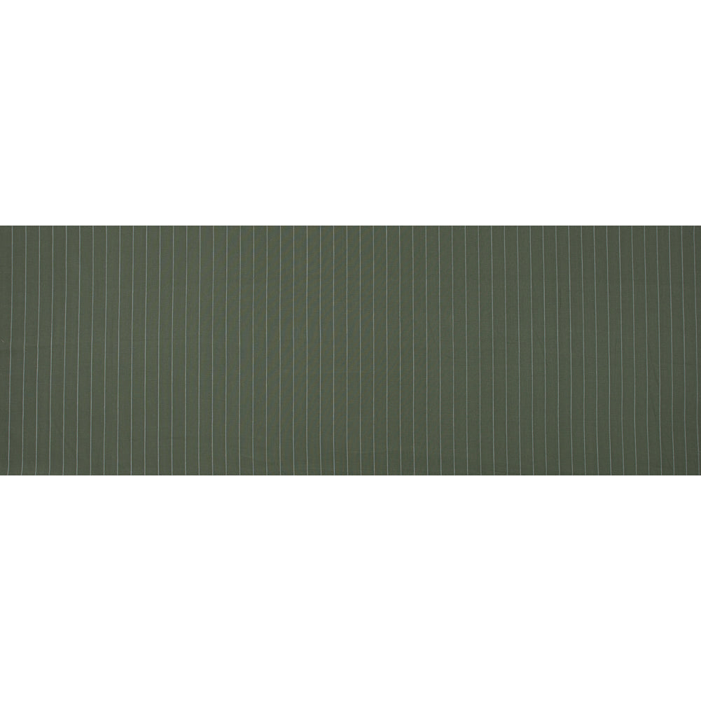 Deep Lichen Green and White Pencil Striped Linen Woven Full