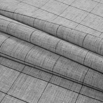Black and White Windowpane Checkered Linen - Folded