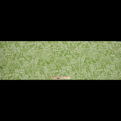 Parrot Green Leafy Printed Linen Woven - Folded