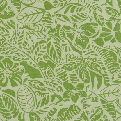 Parrot Green Leafy Printed Linen Woven