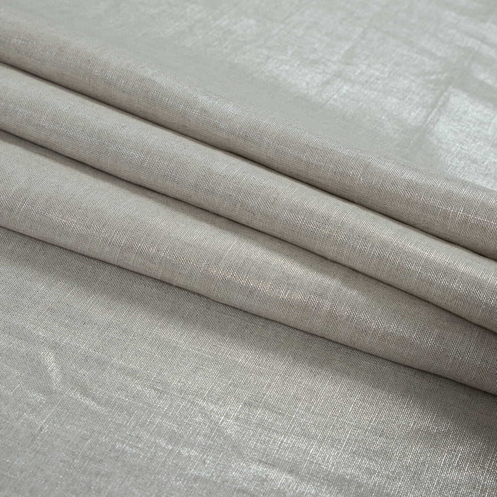 Lightweight Linen Woven with Metallic Silver Foil - Oatmeal - Simone Collection Detail