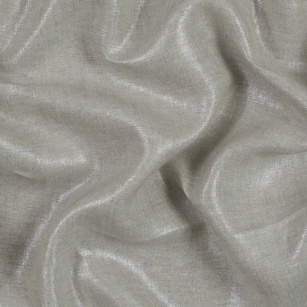 Lightweight Linen Woven with Metallic Silver Foil - Oatmeal - Simone Collection