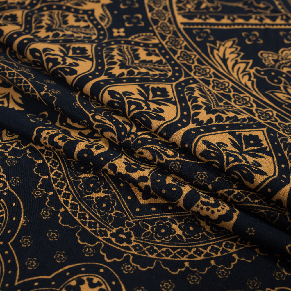 New Navy and Mustard Floral Printed Double Knit Folded