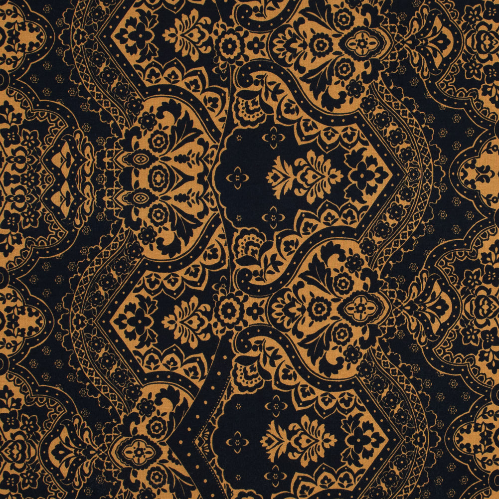 New Navy and Mustard Floral Printed Double Knit