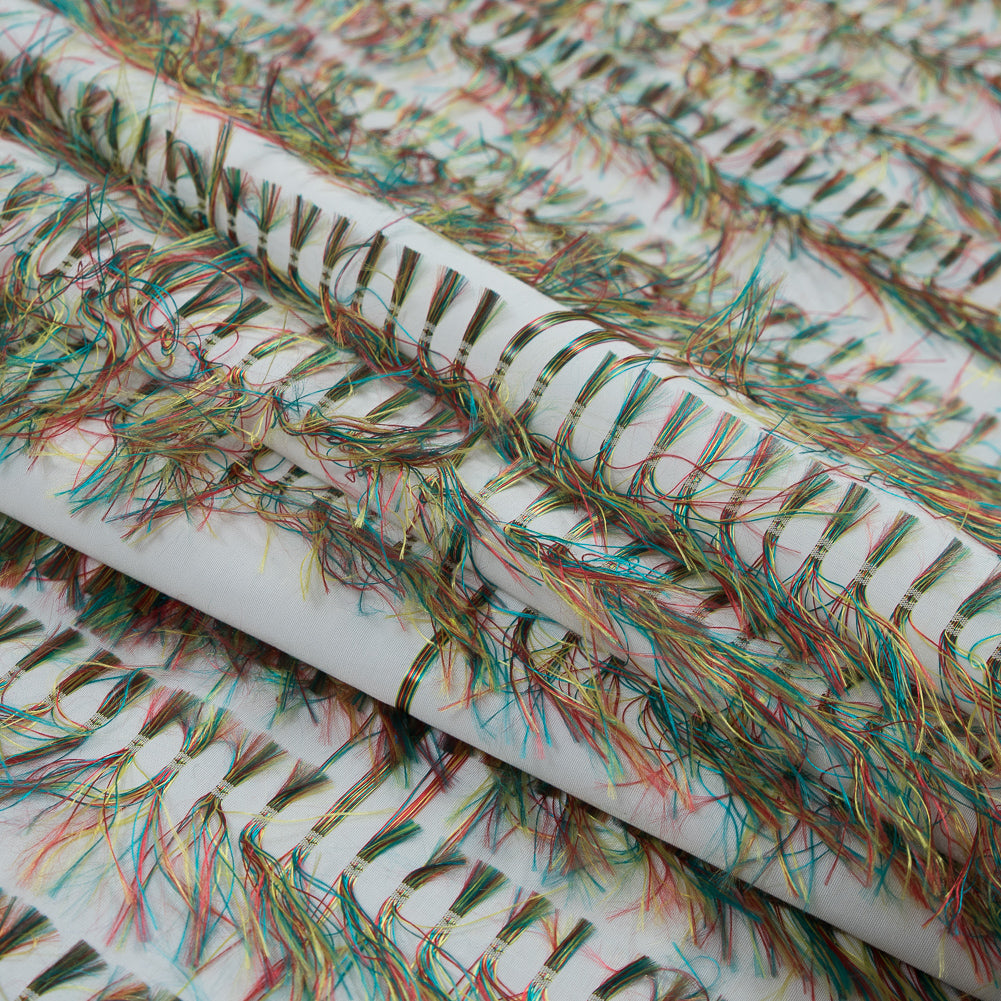 Optic White and Multicolor Eyelash Fringe Fabric - Folded