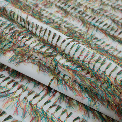 Optic White and Multicolor Eyelash Fringe Fabric - Folded