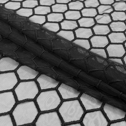 Black Honeycomb Embroidered Soft Tulle - Detail