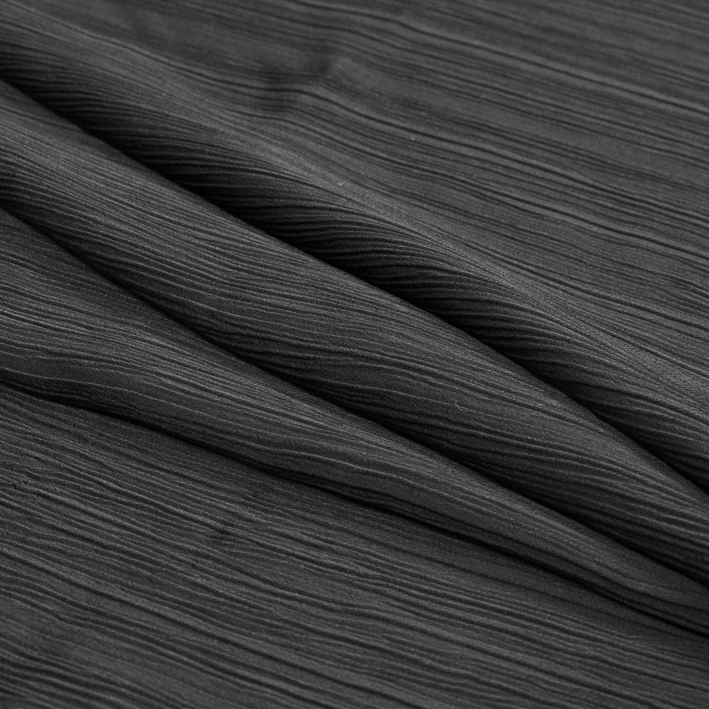 Black Stretch Rayon Plisse Folded