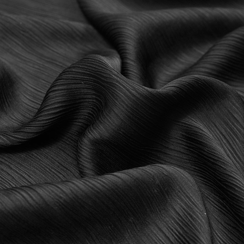 Black Stretch Rayon Plisse Detail