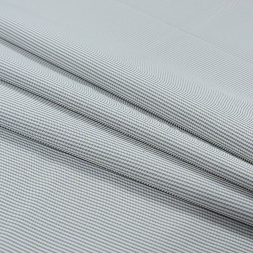 Theory Light Slate and White Striped Polyester Shirting - Folded