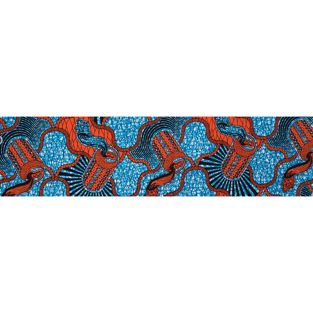 Hawaiian Blue and Mandarin Soda Can Waxed Cotton African Print