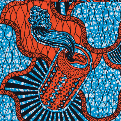 Hawaiian Blue and Mandarin Soda Can Waxed Cotton African Print Detail