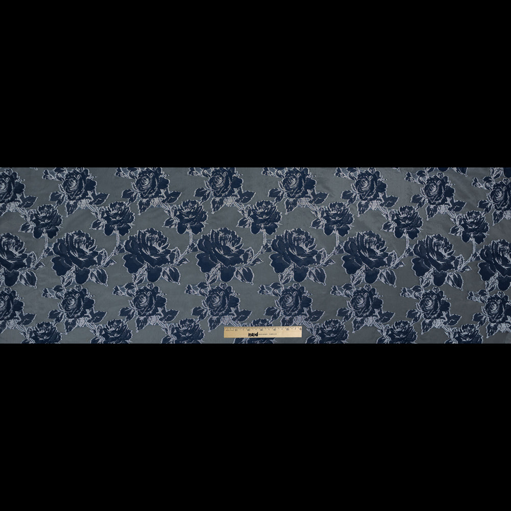 Patriot Blue and Metallic Silver Floral Burnout Organza - Full