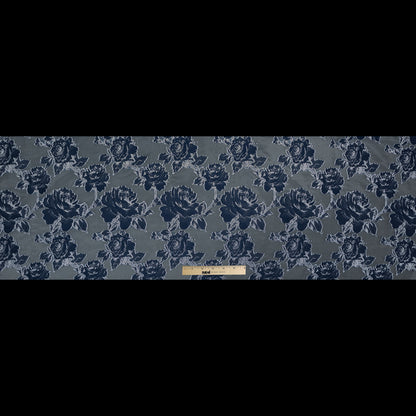 Patriot Blue and Metallic Silver Floral Burnout Organza - Full
