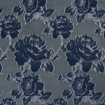 Patriot Blue and Metallic Silver Floral Burnout Organza