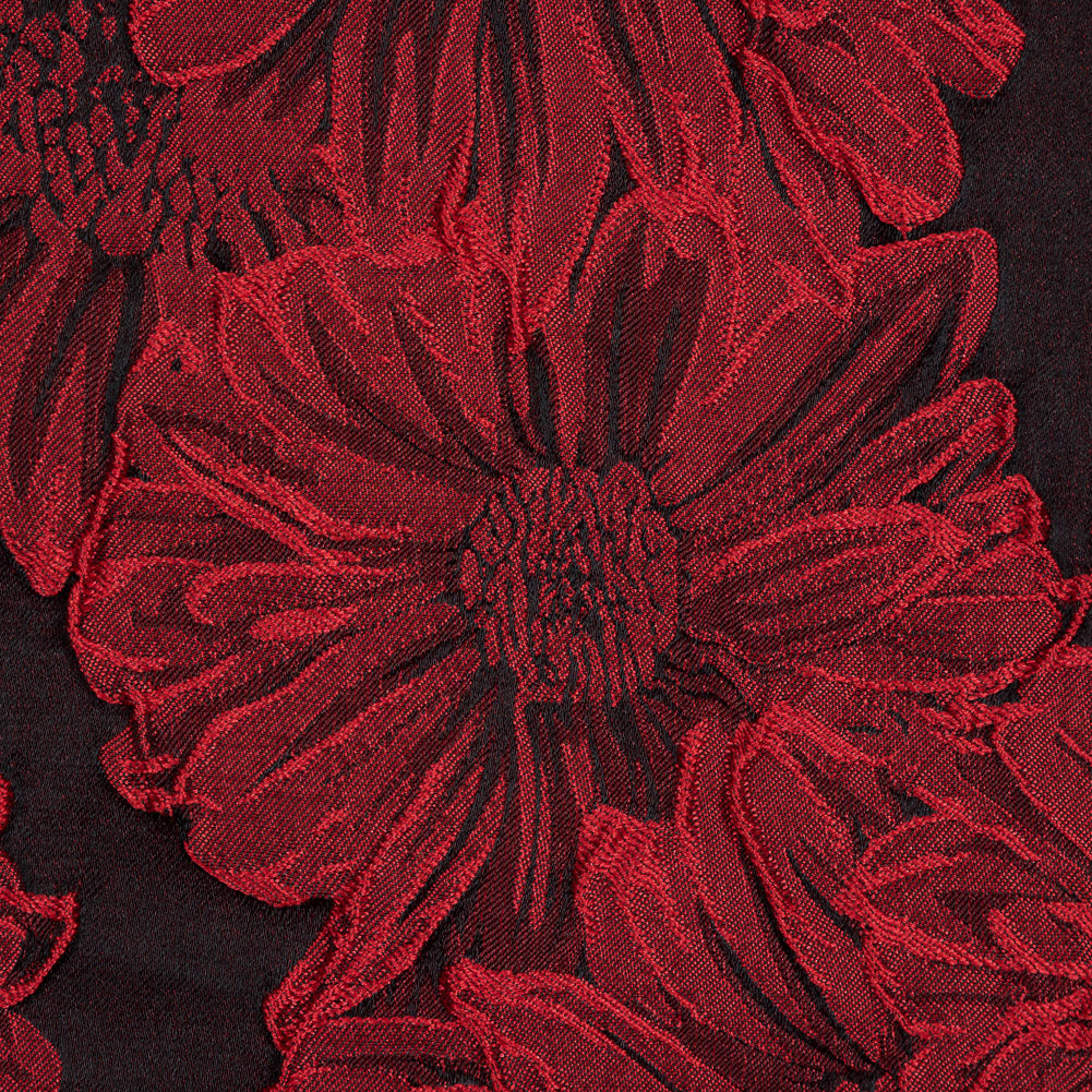 Red and Black 3D Floral Brocade Full