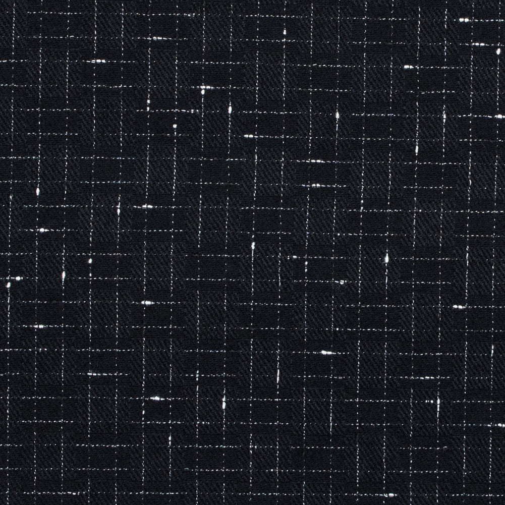 Black and White Slubbed Graph Check Twill