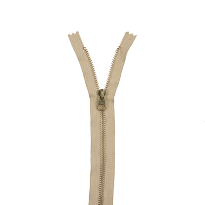 Metal Closed Bottom Zipper with Gold Teeth 9" - Warm Beige