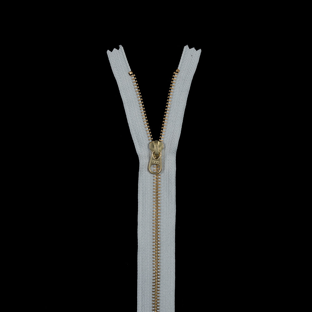 Metal Closed Bottom Zipper with Gold Teeth 9" - Light Gray