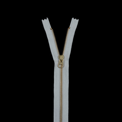 Metal Closed Bottom Zipper with Gold Teeth 9" - Light Gray