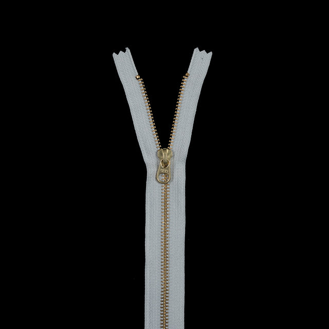 Metal Closed Bottom Zipper with Gold Teeth 9" - Light Gray