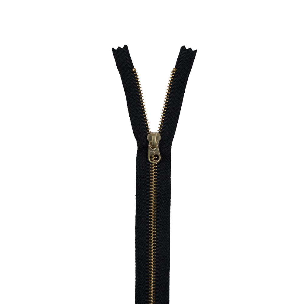 Metal Closed Bottom Zipper with Gold Teeth 9" - Black